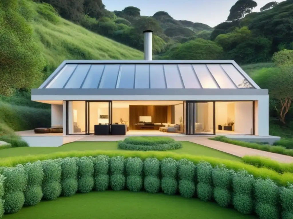 Casa cob moderna: diseño sostenible en 8k Casa de cob moderna con diseño sostenible y armonía natural en entorno verde