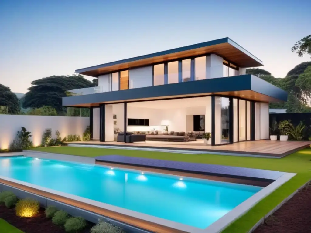 Casa moderna de lujo con diseño ecológico y eficiencia energética Una casa moderna lujosa con certificación LEED, valor en reventa de propiedades, diseño elegante y sostenible, rodeada de naturaleza exuberante