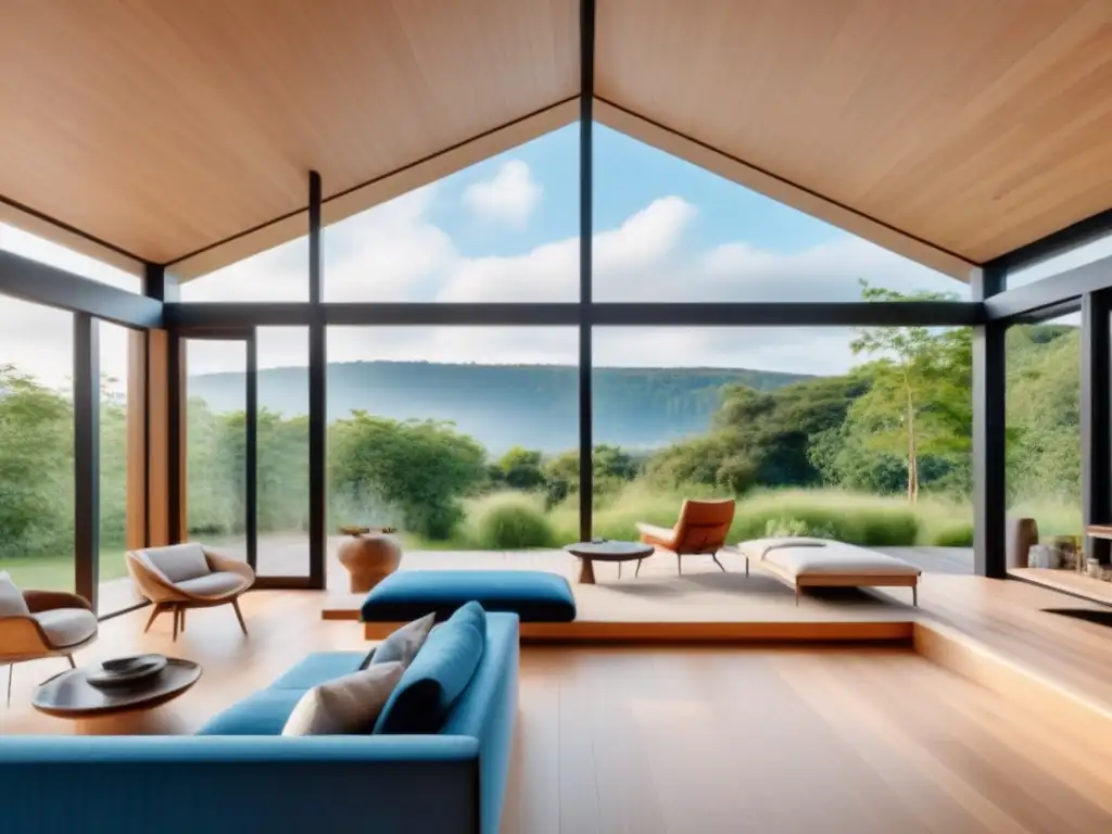 Sostenibilidad y armonía en casa de madera y piedra Una casa sostenible construida con materiales naturales, rodeada de vegetación y luz natural