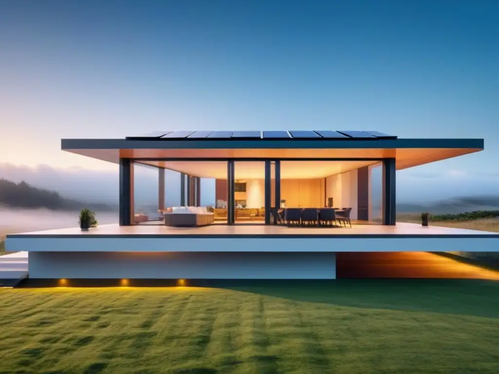 Smart home sostenible del futuro: diseño ultradetallado 8k Invertir en casas inteligentes sostenibles: Hogar futurista y sostenible con paneles solares, ventanas eficientes y techo verde