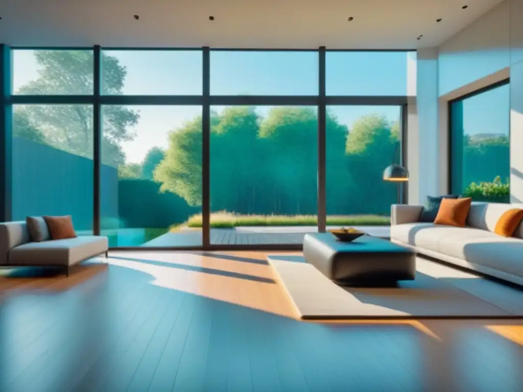 Diseño interior de casa inteligente con materiales sostenibles y futuristas 'Invertir en casas inteligentes sostenibles: diseño interior ultramoderno con materiales sostenibles y tecnología avanzada