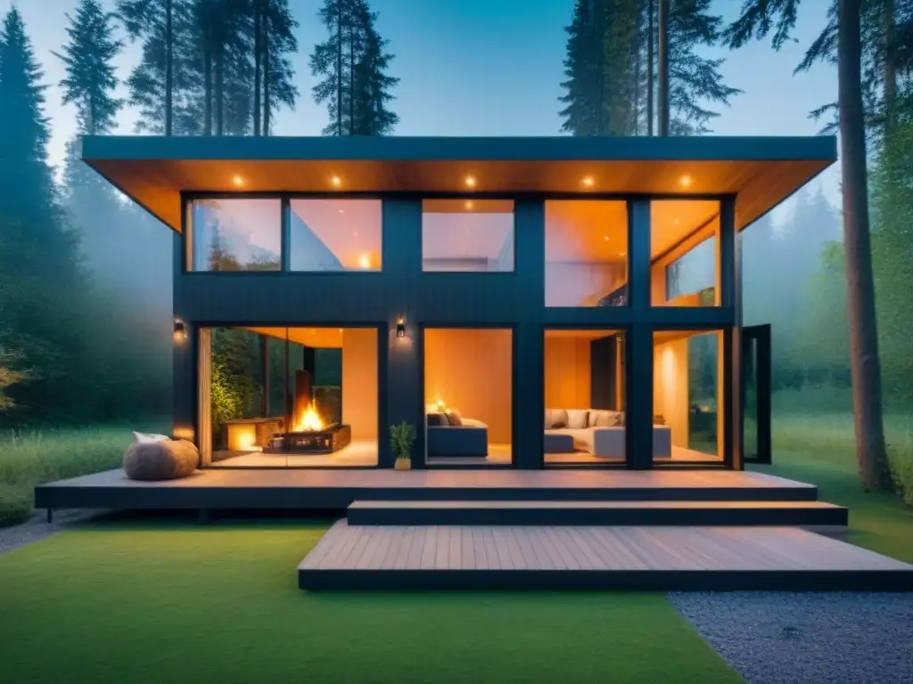 Casa moderna de lujo en el bosque: elegancia y serenidad Inversión en casas pequeñas: Moderna cabaña de lujo en bosque sereno, con líneas elegantes y grandes ventanas
