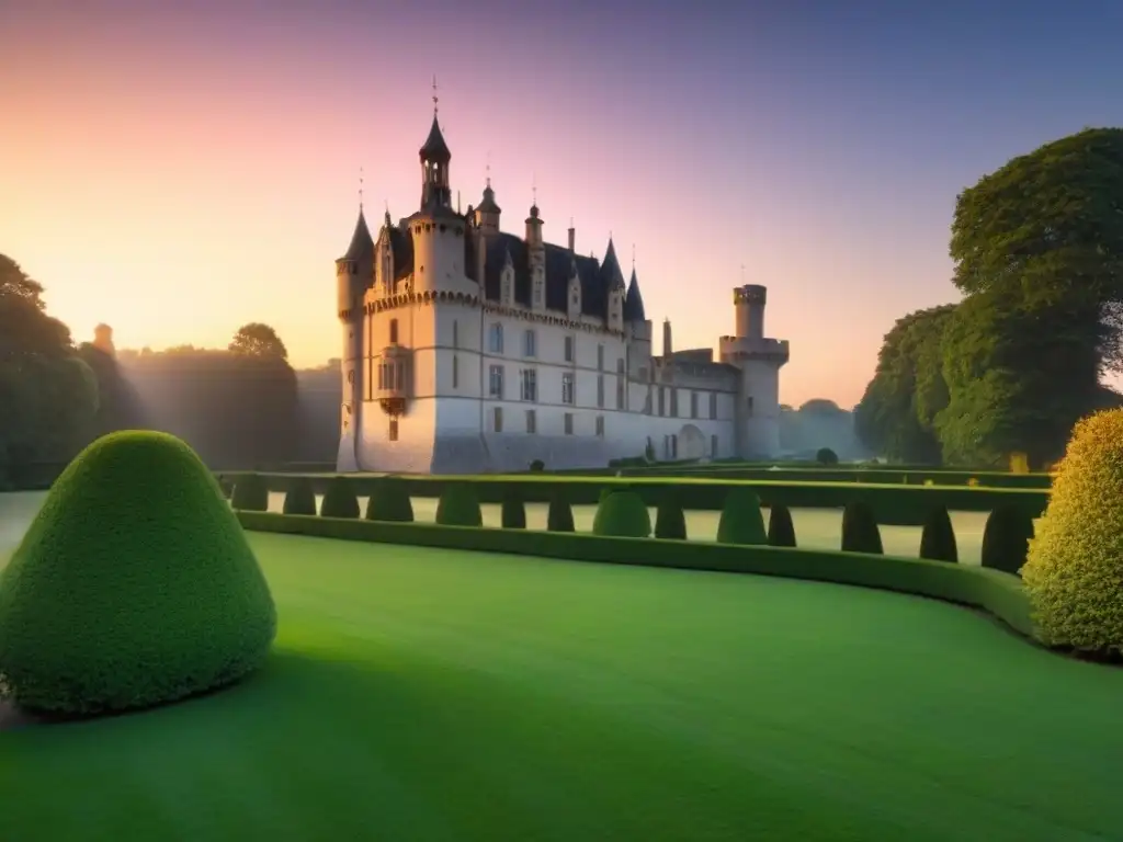Castillo europeo: lujo atemporal en un atardecer vibrante Un castillo europeo histórico se yergue majestuoso al atardecer, envuelto en lujo