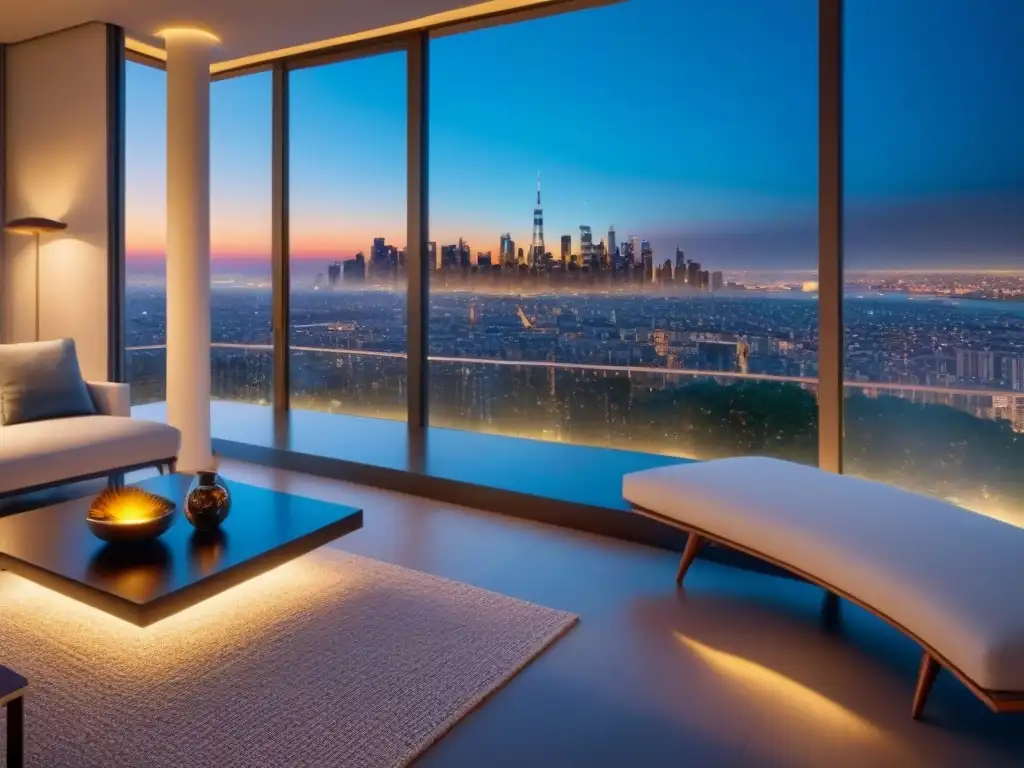 Residencia de lujo con vista a la ciudad al atardecer Invierte con cautela en propiedades de lujo internacionales con vistas urbanas deslumbrantes al anochecer