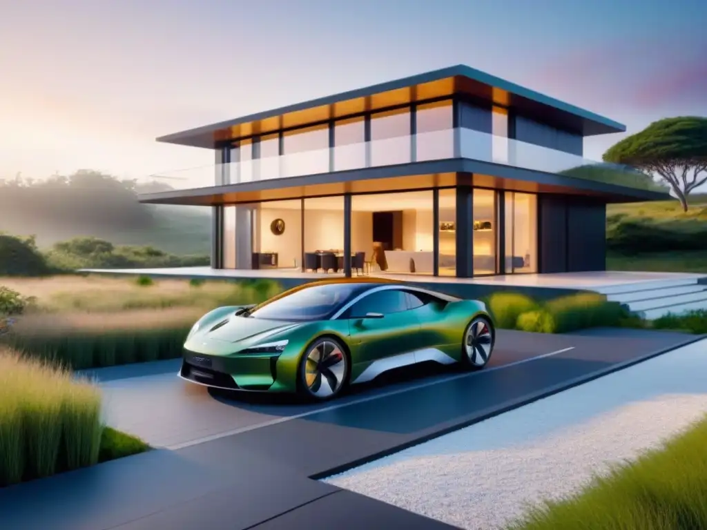 Hogar del futuro: diseño ecoamigable y sostenible en 8k Cautivadora casa inteligente ecoamigable con tecnología verde en valoración inmobiliaria
