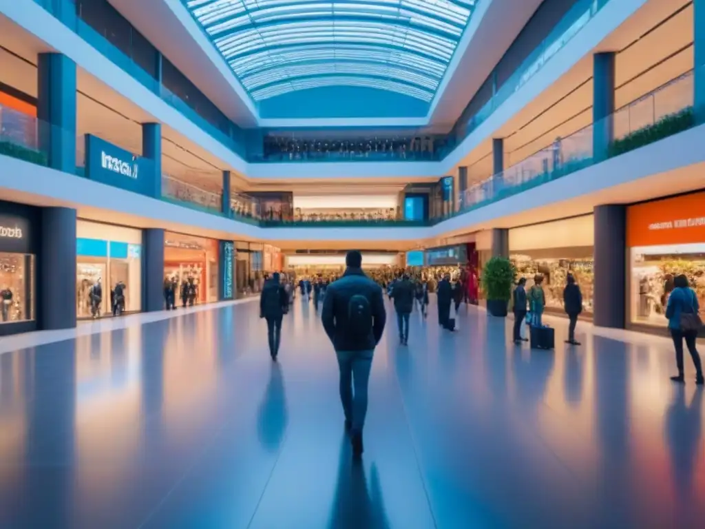 Centro comercial futurista: innovación y modernidad en el retail Centro comercial del futuro con arquitectura futurista, tecnología interactiva y ambiente dinámico de innovación