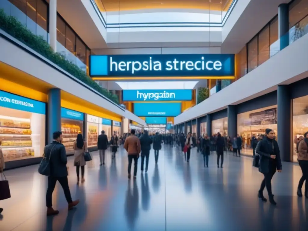 Centro comercial futurista y vibrante: innovación y conectividad Un centro comercial innovador y futurista, reflejando las mejores estrategias de inversión en centros comerciales