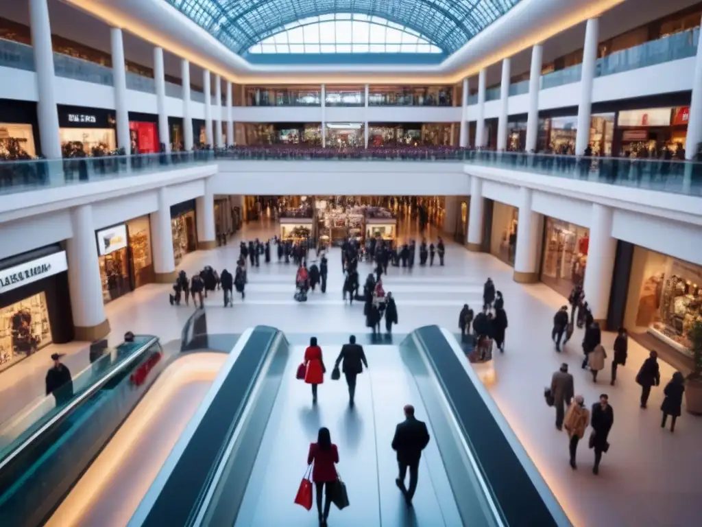 Centro comercial internacional: diversidad y lujo en acción Un centro comercial internacional bullicioso con inversores exitosos de distintos orígenes, reflejando el lujo y la diversidad cultural