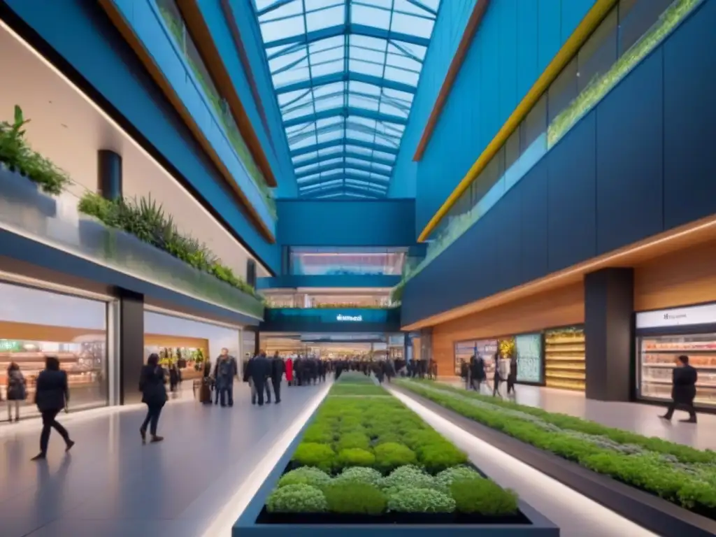 Centro comercial sostenible con diseño vanguardista y tecnología innovadora Centro comercial internacional con diseño sostenible y tecnología innovadora, atrayendo a inversores exitosos
