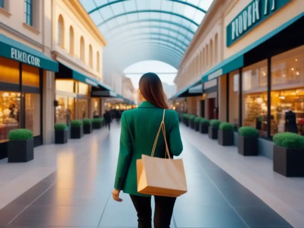 Centro comercial de lujo: arquitectura elegante y compras chic en 8k Un centro comercial de lujo bullicioso con tiendas elegantes y compradores chic