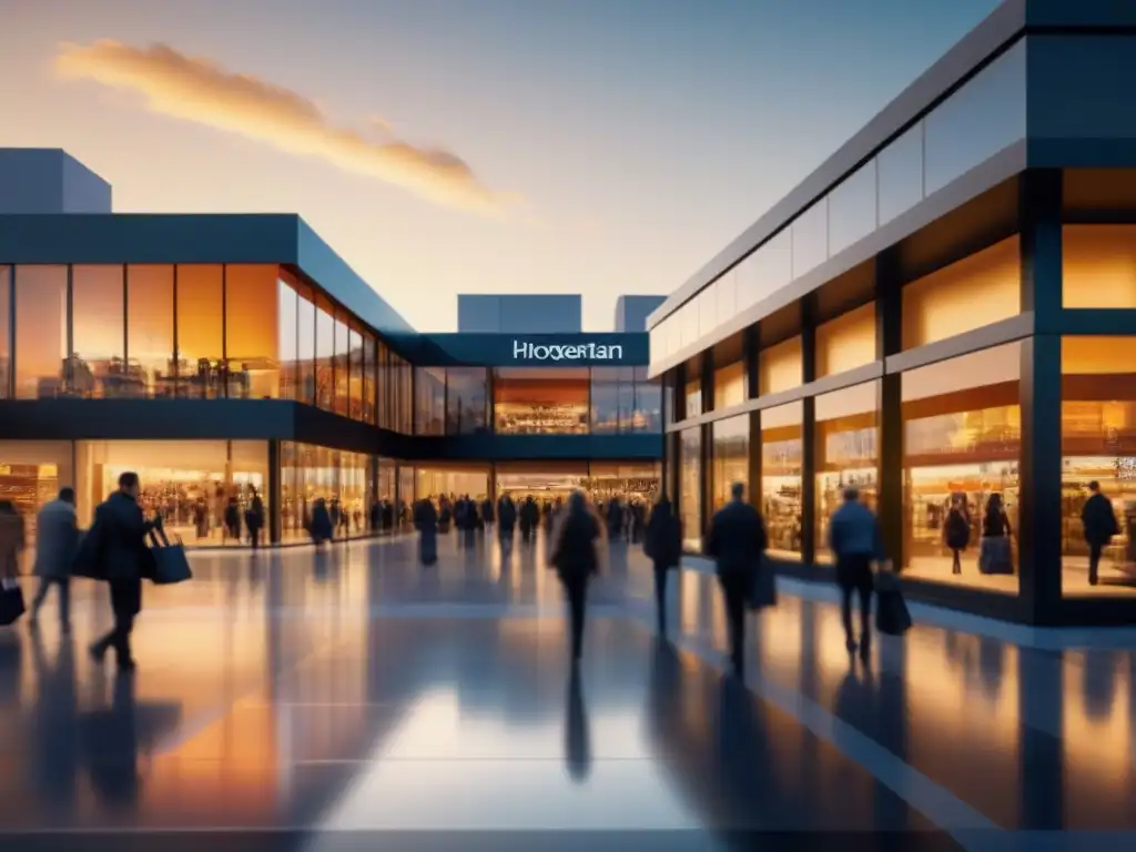 Centro comercial de lujo al atardecer Un centro comercial moderno con una arquitectura vanguardista en el mercado inmobiliario internacional de ingresos pasivos