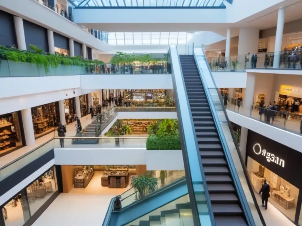 Centro comercial moderno y vibrante con diseño renovado Un centro comercial moderno y bullicioso con mejoras rentables en centros comerciales