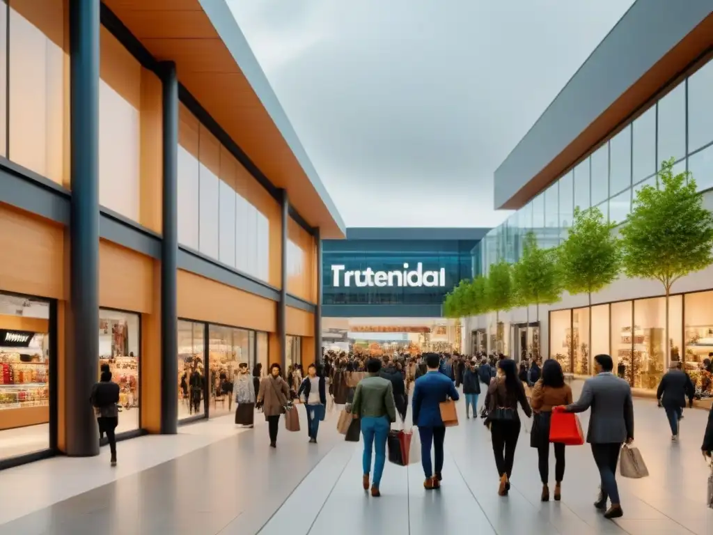 Centro comercial moderno y vibrante: diversidad y oportunidad de inversión Un centro comercial moderno y bullicioso, lleno de tiendas diversas y compradores