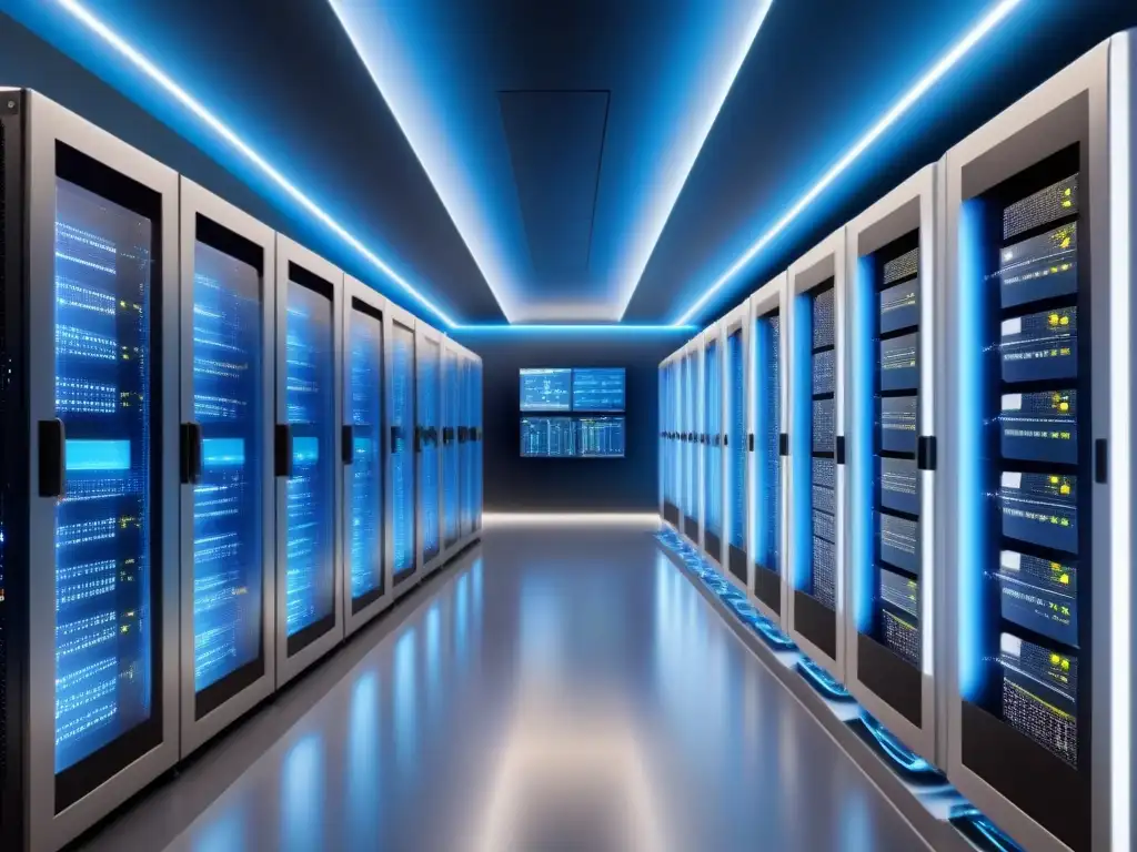 Centro de Datos Futurista AI-Powered en 8K Un centro de datos futurista con impactante inteligencia artificial, flujo de datos y tecnología avanzada
