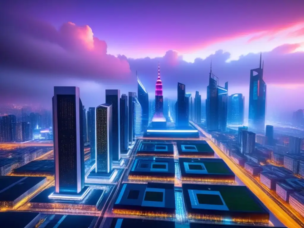 Centro de datos futurista en metrópolis global Centro de datos futurista en el mercado inmobiliario internacional, rodeado de rascacielos y tecnología de vanguardia
