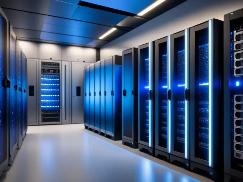 Centro de datos futurista: servidores ultradetallados en 8k Centro de datos futurista con servidores brillantes y sistemas de enfriamiento avanzados para inversionistas globales