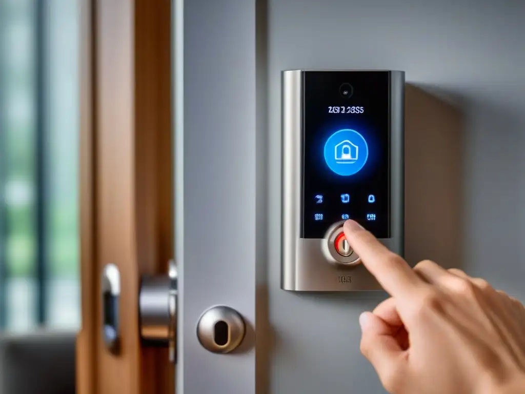 Smart lock futurista integrado en moderno hogar inteligente Cerraduras inteligentes para inversionistas en un hogar moderno y sofisticado con tecnología de vanguardia