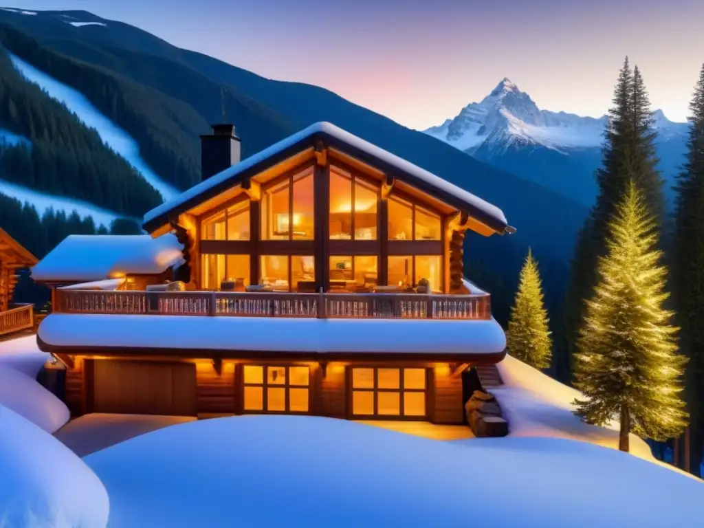 Chalet de montaña de lujo: vista panorámica de ensueño Un chalet de lujo en la montaña con diseño moderno, rodeado de pinos nevados y vistas impresionantes