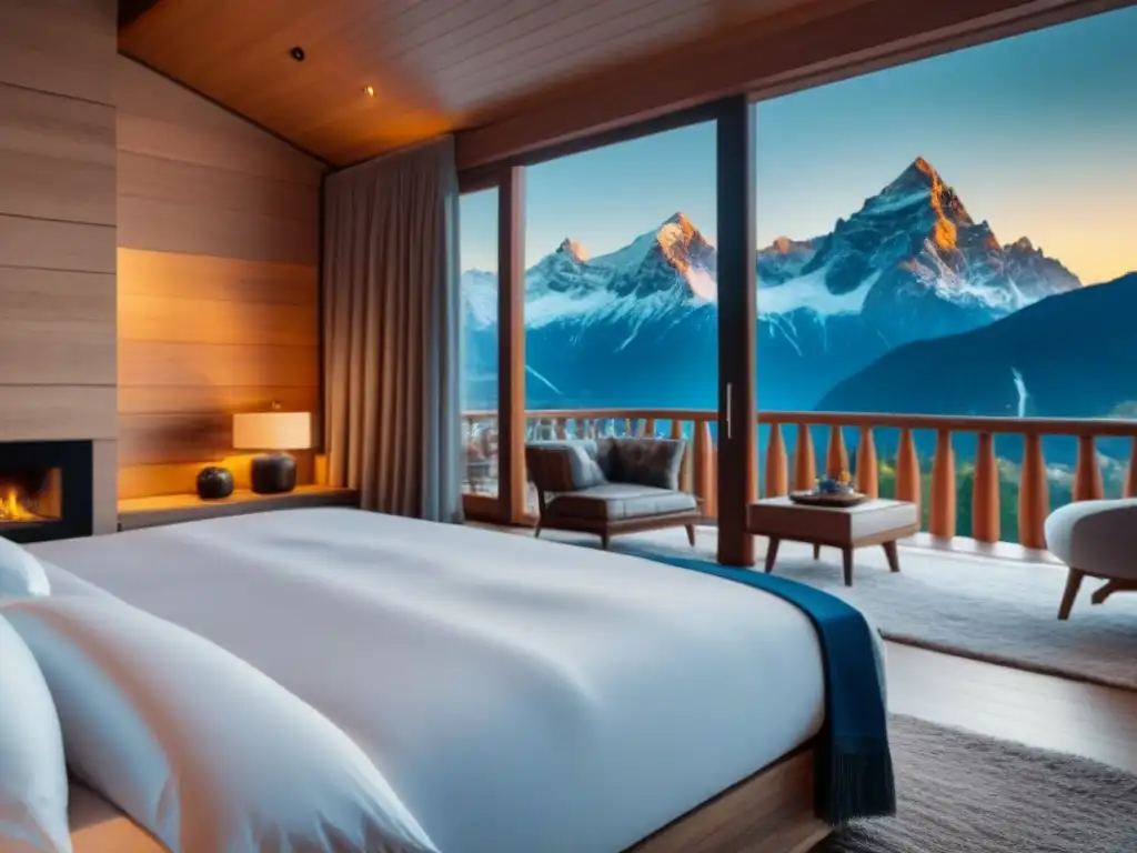 Chalet de lujo en la nieve: arquitectura moderna y vistas panorámicas Chalet de lujo en montañas, arquitectura moderna rodeada de nieve y naturaleza exuberante