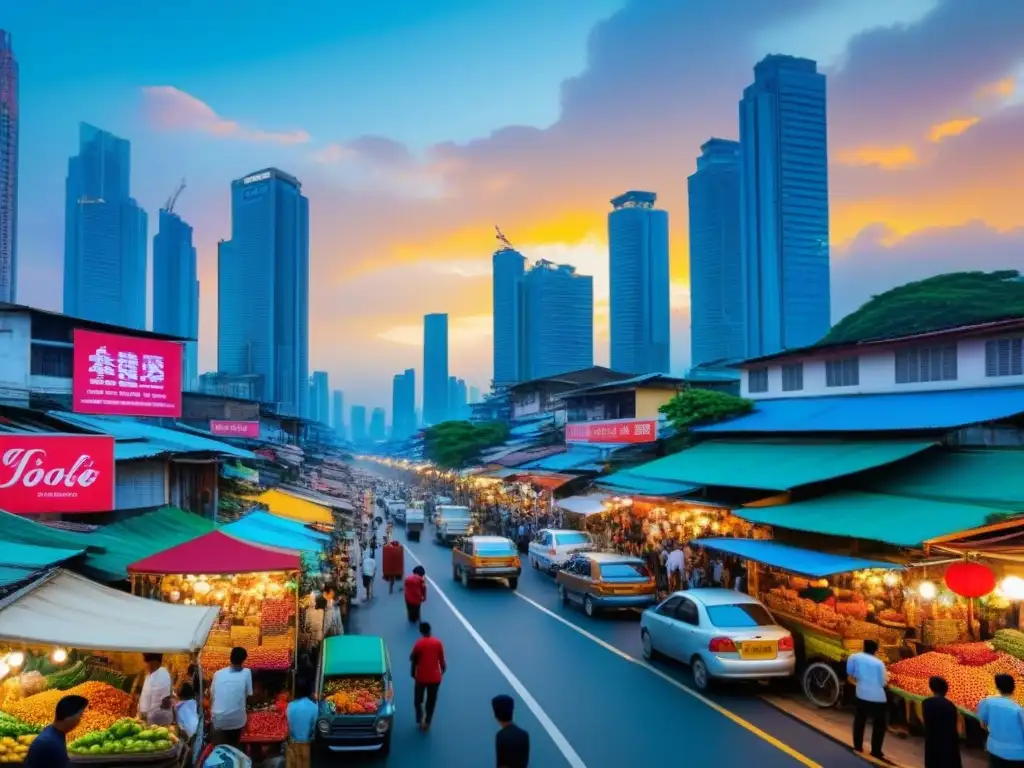 Metrópolis vibrante: skyline moderno en el sudeste asiático Una ciudad bulliciosa en el corazón del sudeste asiático, fusionando armoniosamente urbanismo y naturaleza