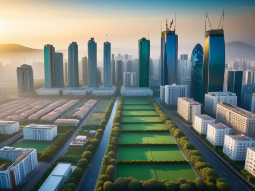 Cityscape vibrante: crecimiento urbano en mercado emergente Una ciudad bulliciosa en un mercado emergente, con políticas de vivienda progresistas que fomentan una vida urbana vibrante