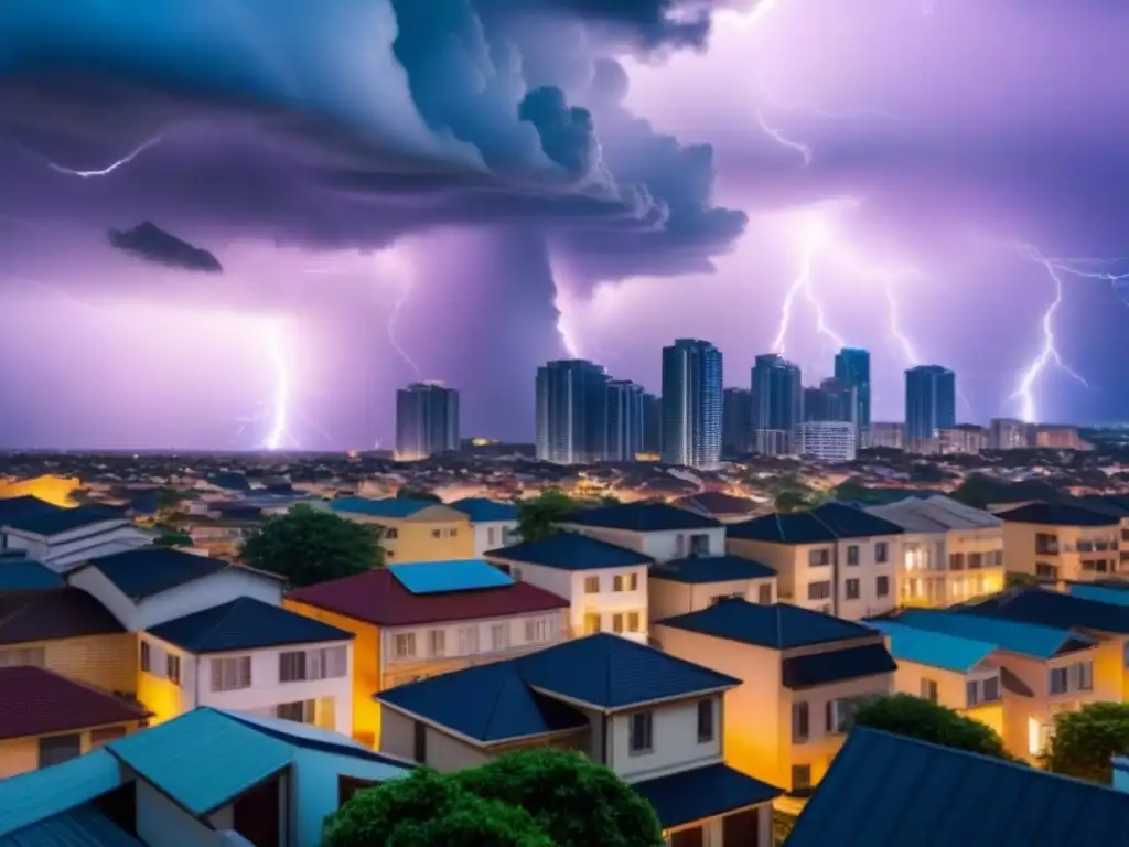 Caos urbano: Protege tu propiedad con seguro contra desastres naturales Ciudad caótica y destrucción por desastre natural, resaltando la importancia del Seguro de propiedades ante desastres