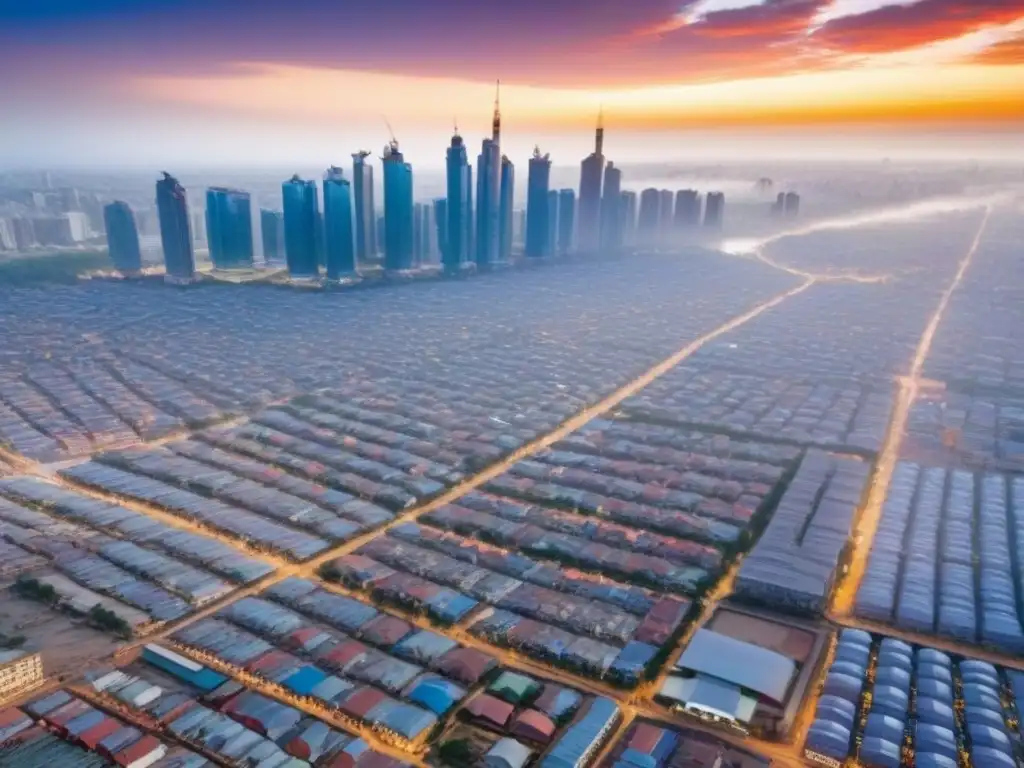Skyline vibrante de ciudad emergente en África Subsahariana Una ciudad en crecimiento en África Subsahariana, con un dinámico paisaje urbano y un ambiente vibrante
