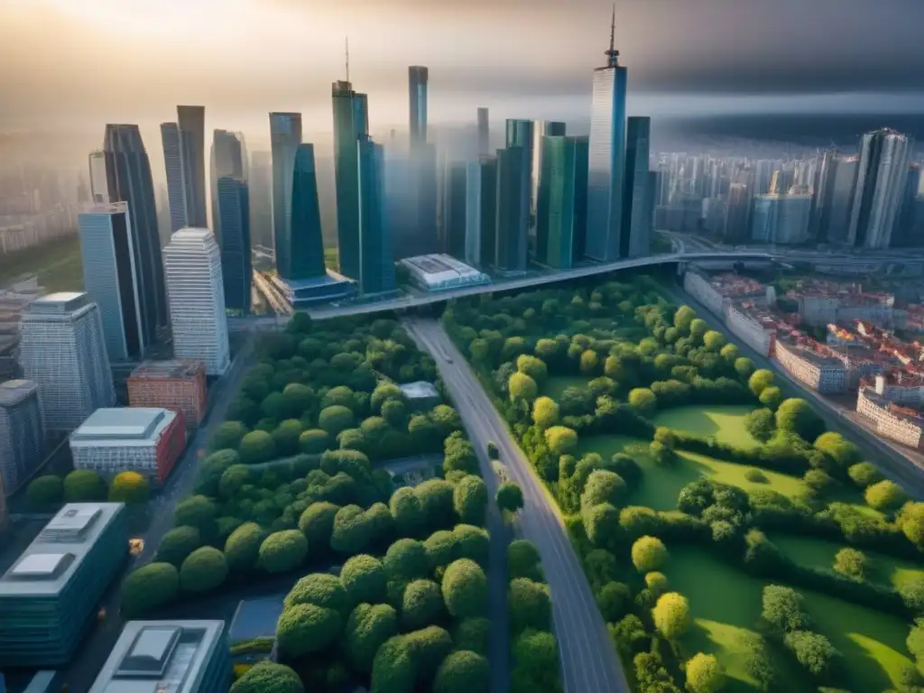 Metrópolis pospandémica: una vista aérea vibrante y resiliente La ciudad postpandemia muestra su dinamismo con rascacielos y espacios verdes