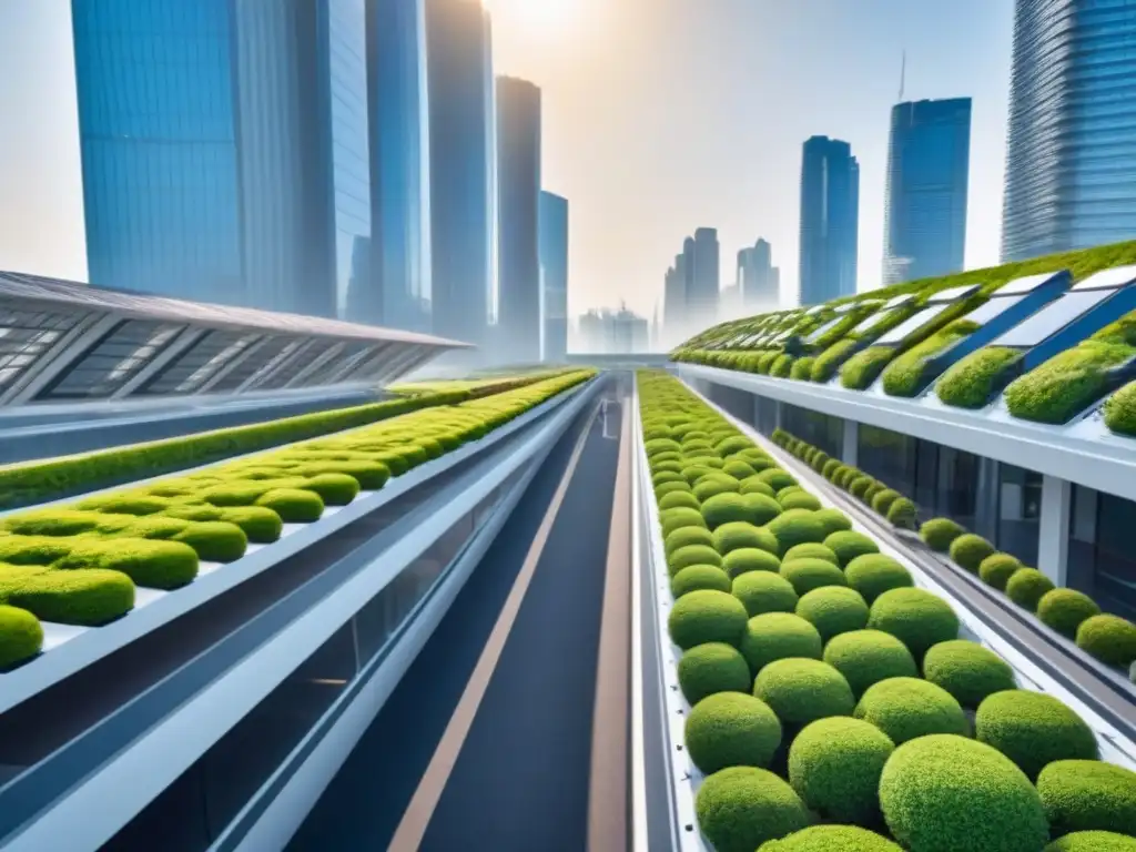 Visión ecofuturista: ciudad sostenible con energía solar y jardines verticales Ciudad ecoamigable con edificios sostenibles y naturaleza