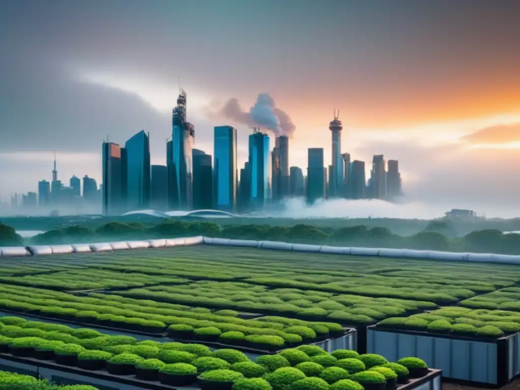 Skyline futurista resurge con diseño sostenible 8k Una ciudad futurista renace tras el desastre con diseño sustentable y actividades de planificación urbana postdesastre inversión