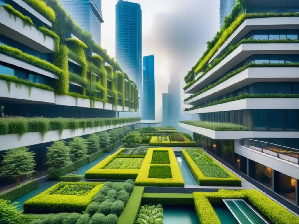Metrópolis futurista con espacios verdes integrados Ciudad futurista con espacios verdes integrados en diseños urbanos