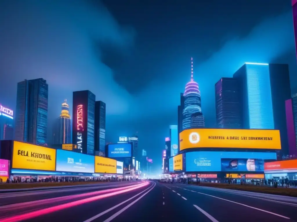 Metrópolis futurista: fusión de arquitectura blockchain y tradicional Una ciudad futurista iluminada por luces de neón y vallas digitales, mezclando arquitectura tradicional con blockchain