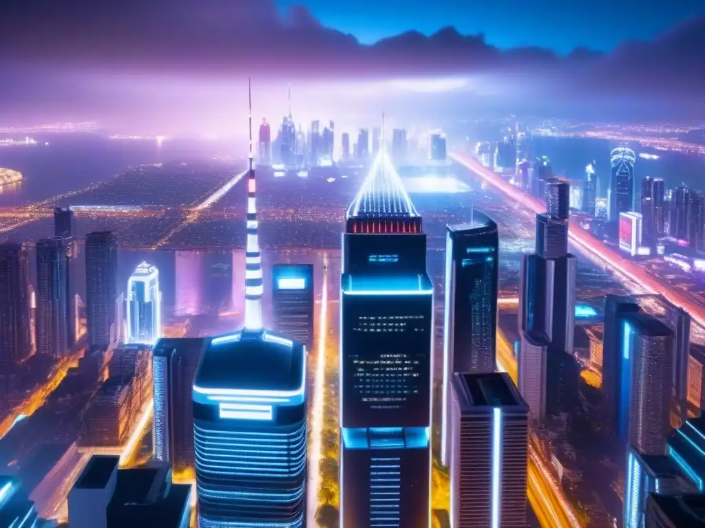 Metrópolis futurista: luces neón y tecnología avanzada Una ciudad futurista iluminada por luces neón, con rascacielos modernos y energía vibrante