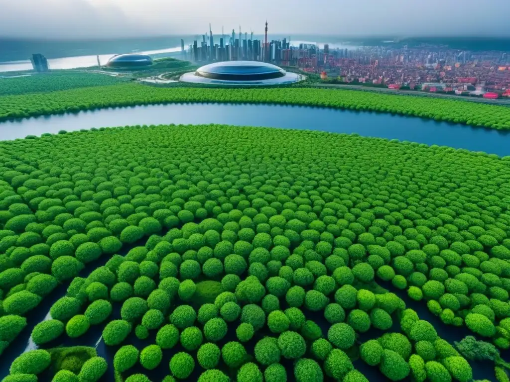 Metrópolis futurista ecoamigable en armonía con la naturaleza Ciudad futurista con infraestructuras ecológicas, rodeada de naturaleza