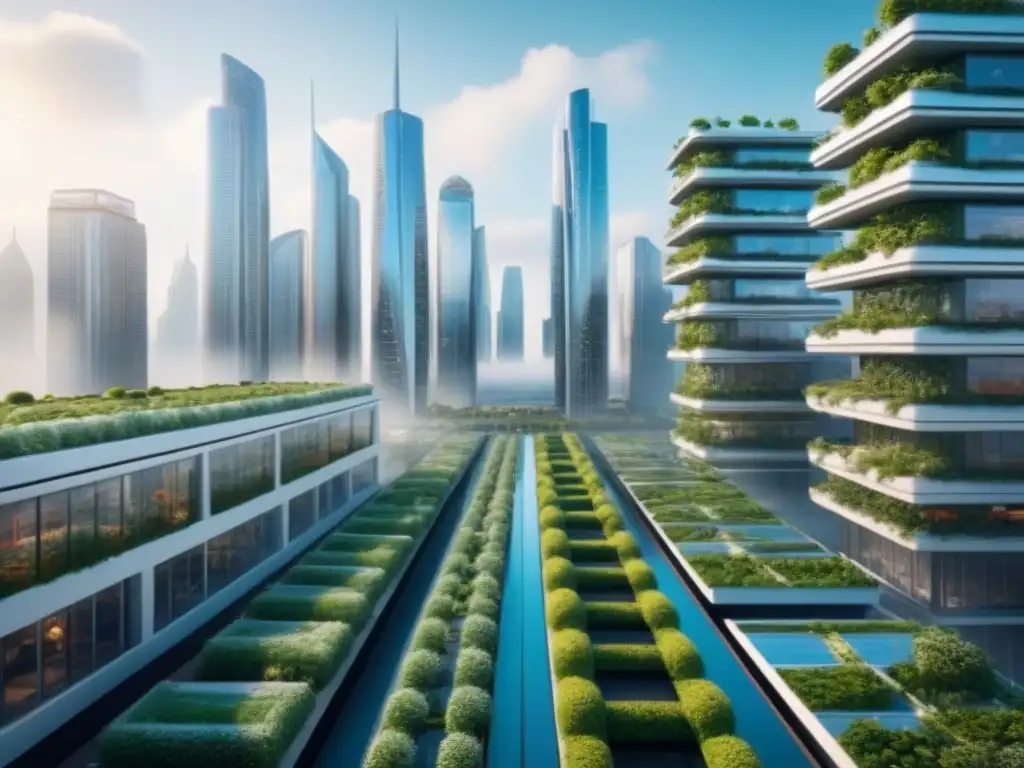 Inversión inmobiliaria innovadora en una ciudad futurista Una ciudad futurista con inversiones inmobiliarias no convencionales y tecnología avanzada