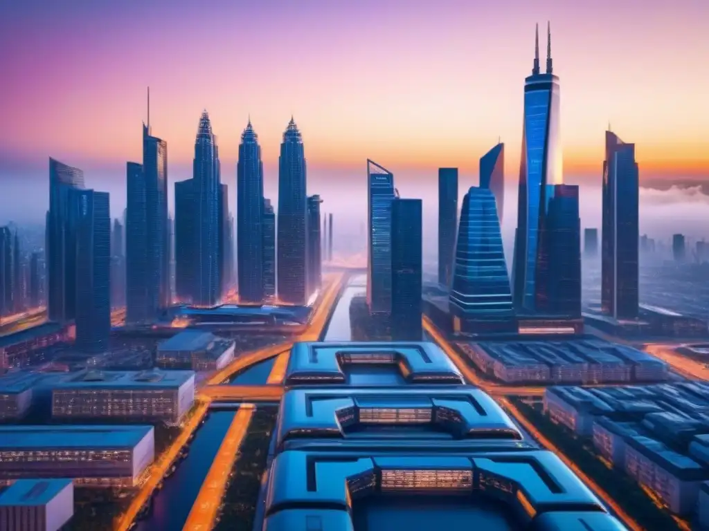 Metrópolis del futuro: innovación y progreso en 8k Una ciudad futurista llena de rascacielos modernos y avanzados, con sistemas de transporte innovadores y una vibrante vida urbana
