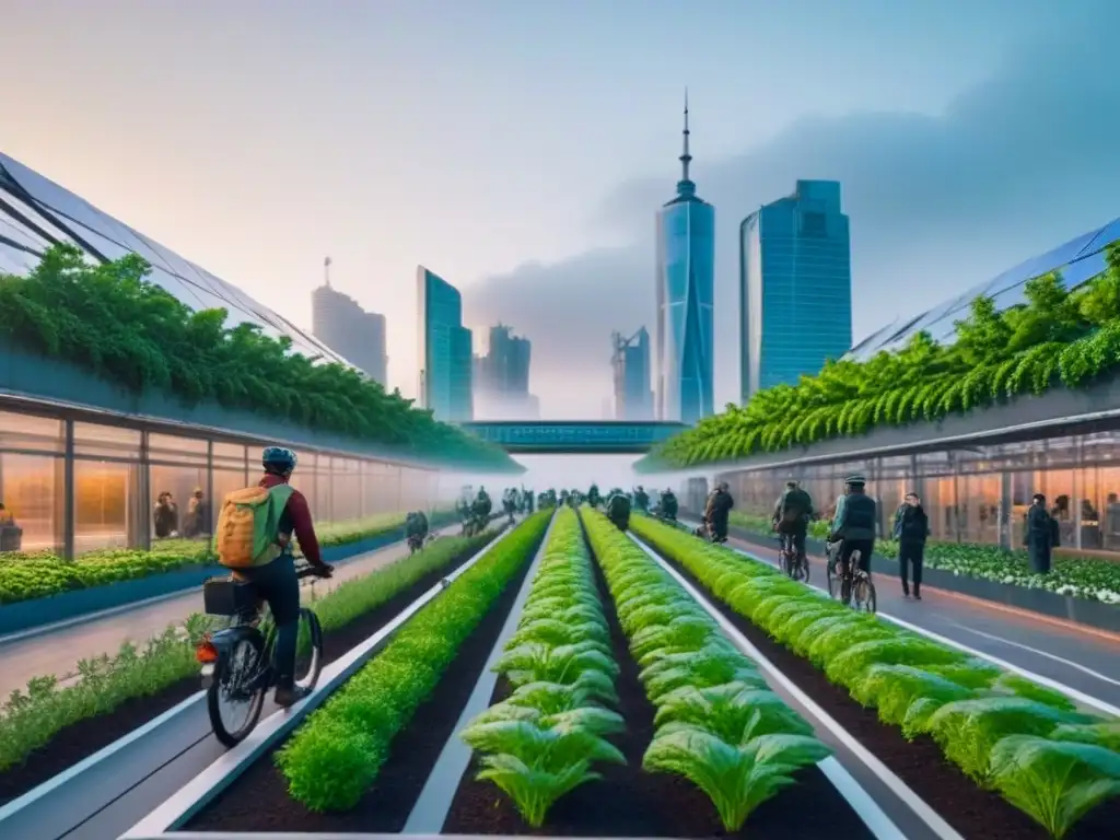 Metrópolis sostenible: armonía entre modernidad y ecología Una ciudad futurista con normativas ambientales en desarrollo urbano global