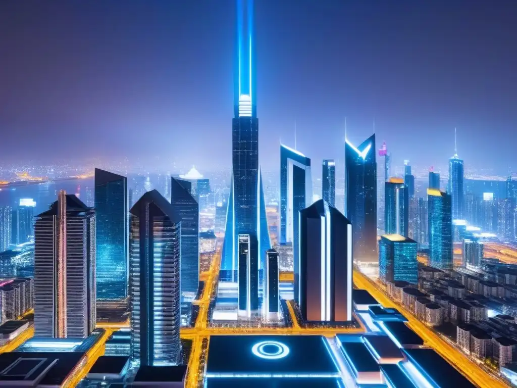 Cityscape futurista: luces neon y tecnología avanzada Descubre una ciudad futurista con rascacielos innovadores y tecnología avanzada