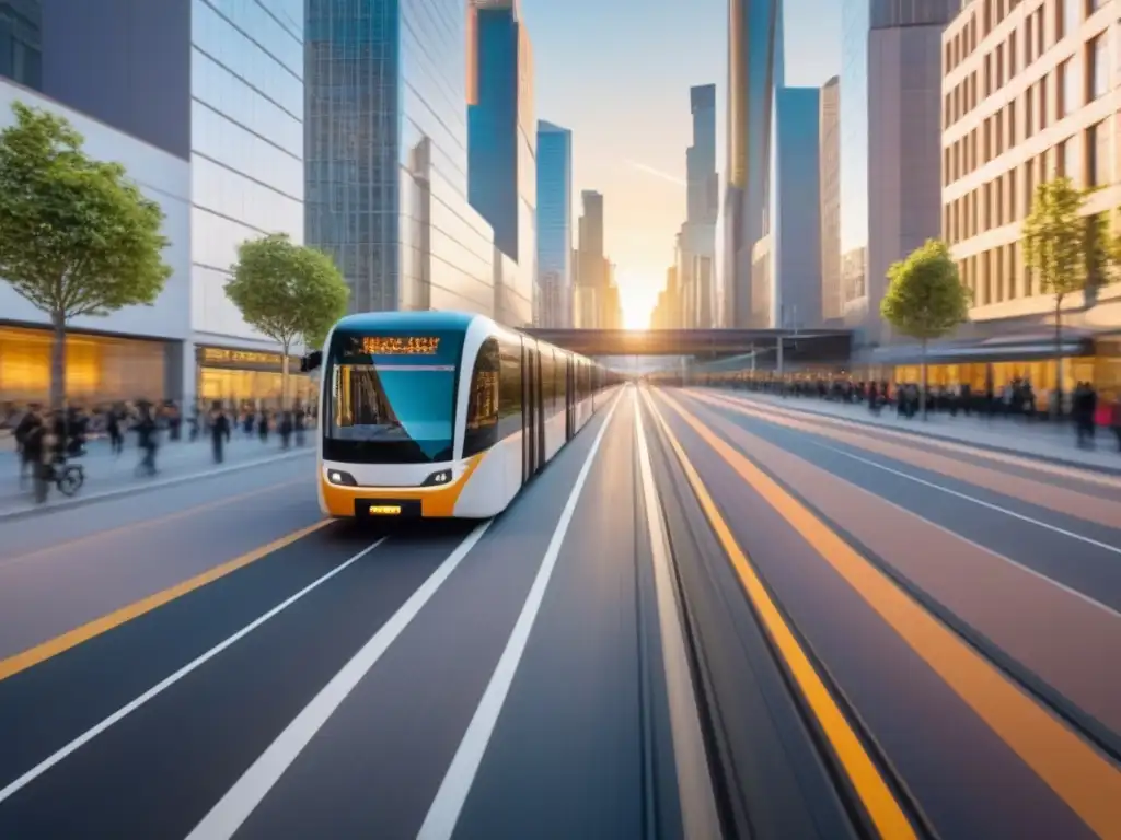 Metrópolis futurista: integración urbana y transporte avanzado Una ciudad futurista con rascacielos y trenes de alta velocidad en túneles transparentes, integrando desarrollos inmobiliarios movilidad urbana