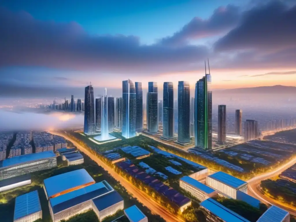 Horizonte futurista: fusión de naturaleza y tecnología en la ciudad Una ciudad futurista con sinergias postfusión en el mercado inmobiliario internacional