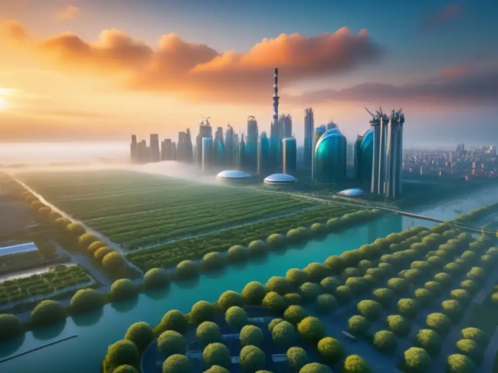 Metrópolis futurista sostenible: arquitectura verde en 8k Una ciudad futurista sostenible con arquitectura innovadora y tecnologías verdes integradas