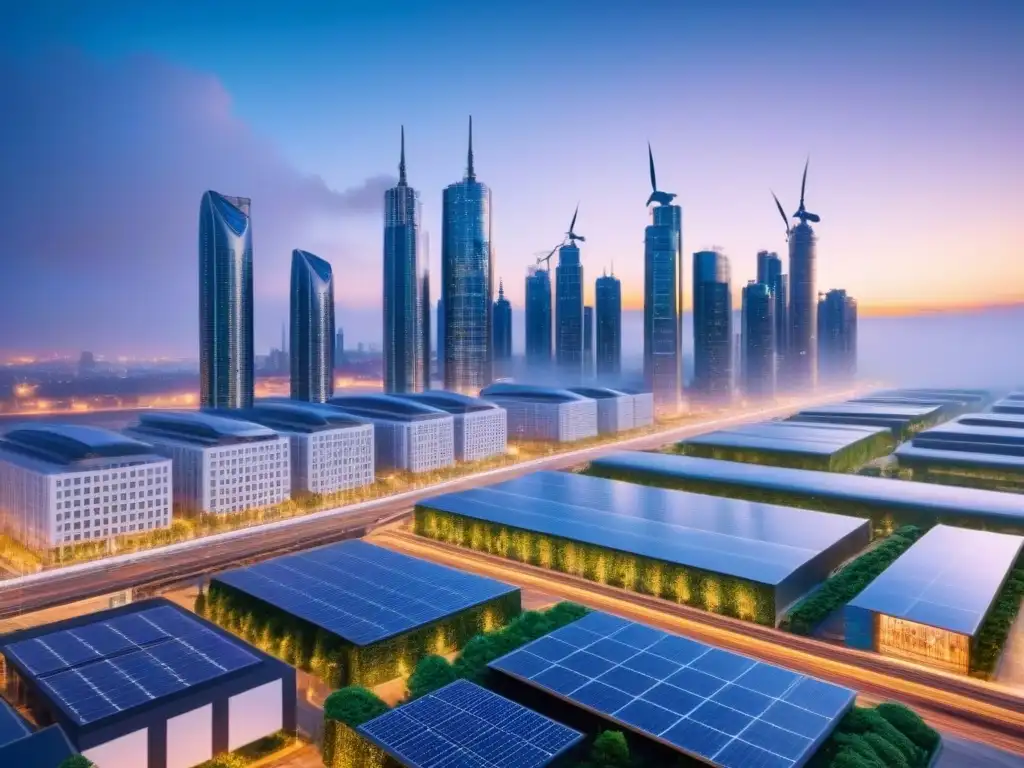 Una ciudad futurista sostenible con edificios inteligentes y espacios verdes integrados