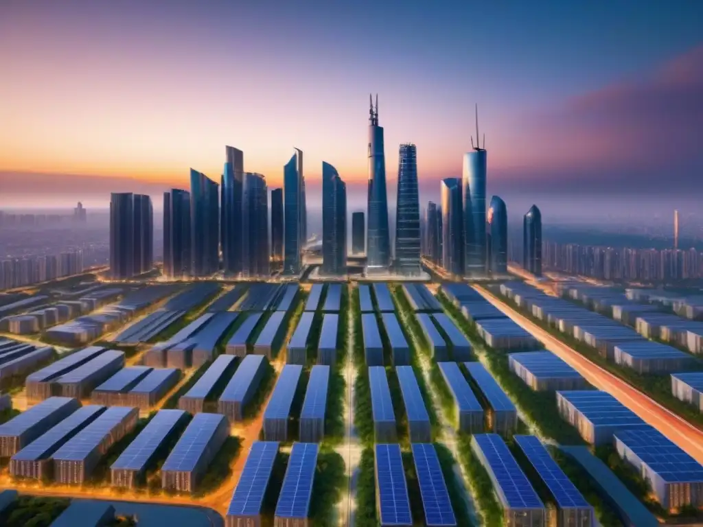 Metrópolis futurista sostenible al atardecer: 8k Una ciudad futurista sostenible con tecnología avanzada