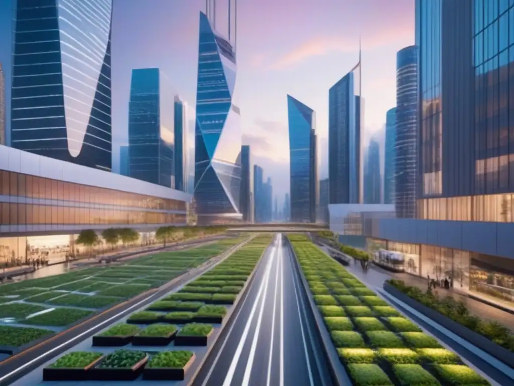 Innovación urbana: ciudad futurista con tecnología avanzada y sostenible Una ciudad futurista con tecnología integrada en arquitectura y vehículos autónomos