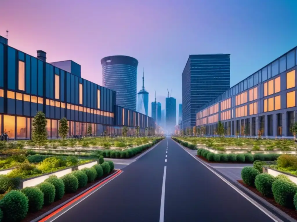 Metrópolis futurista: tecnología verde en armonía urbana Una ciudad futurista con tecnología verde en desarrollo urbano: paneles solares, turbinas eólicas, vehículos eléctricos y luces LED