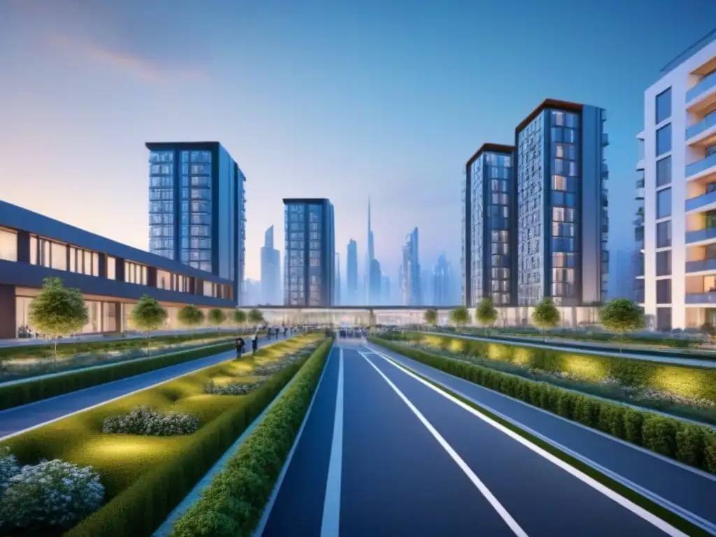Utopía urbana: vivienda asequible y sostenible en ciudad futurista Una ciudad futurista con viviendas asequibles integradas con espacios verdes y tecnología inteligente