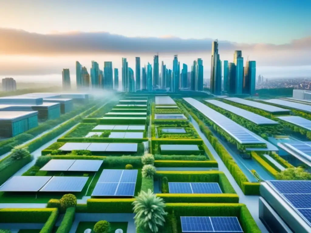 Cityscape ecológico del futuro: edificios verdes y transporte sostenible La ciudad del futuro con edificios verdes y transporte sostenible