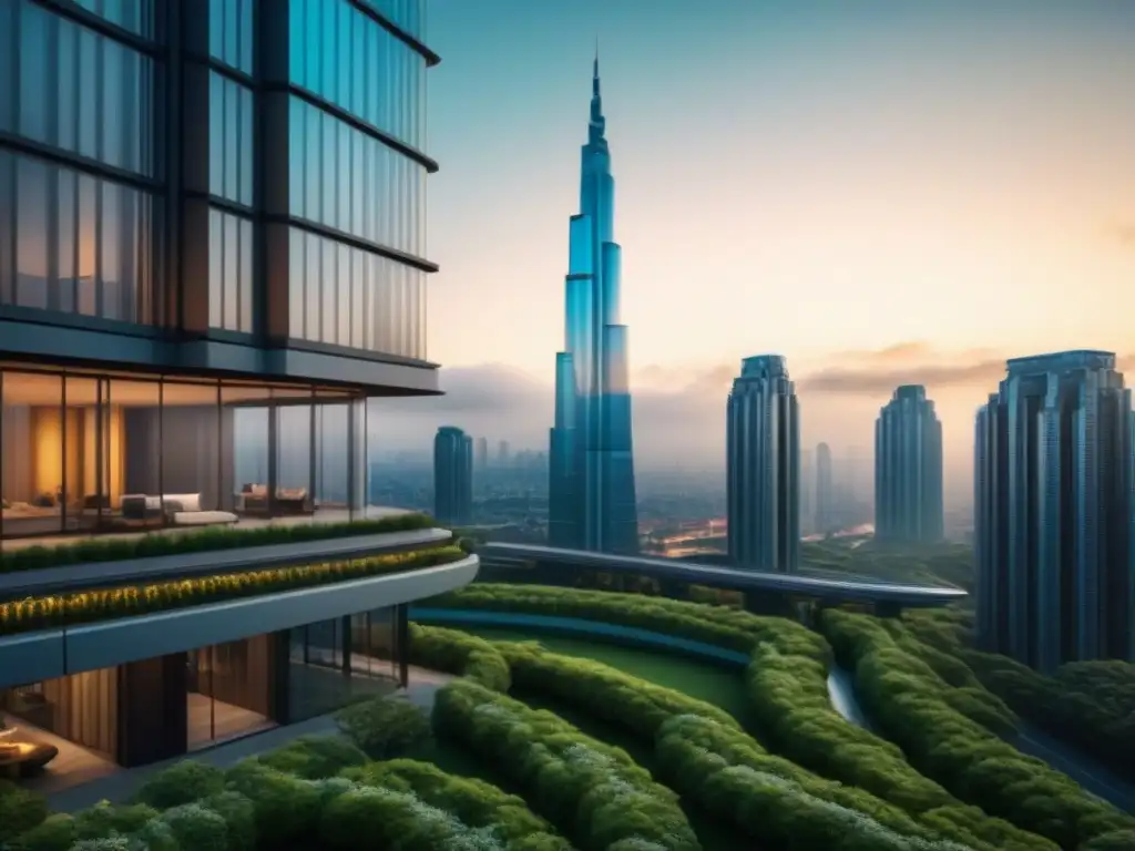 Metrópolis futurista: inversión inmobiliaria de alta tecnología La ciudad del futuro: rascacielos modernos, espacios verdes y transporte avanzado