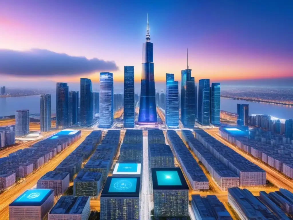 Metrópolis futurista: real estate en 8k Una ciudad inteligente futurista con tecnología 5G en mercado inmobiliario