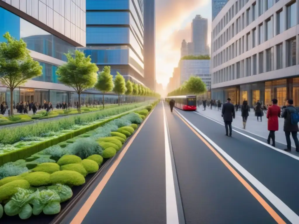 Metrópolis sostenible: ciudad verde del futuro Una ciudad moderna con infraestructura sostenible y espacios verdes integrados en edificios, calles y transporte público